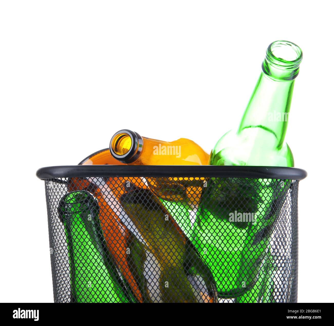 Glass bottles in recycling bin isolated on white Stock Photo - Alamy