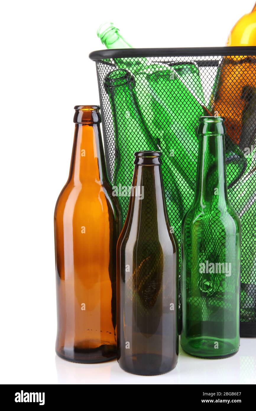 Glass bottles in recycling bin isolated on white Stock Photo Alamy