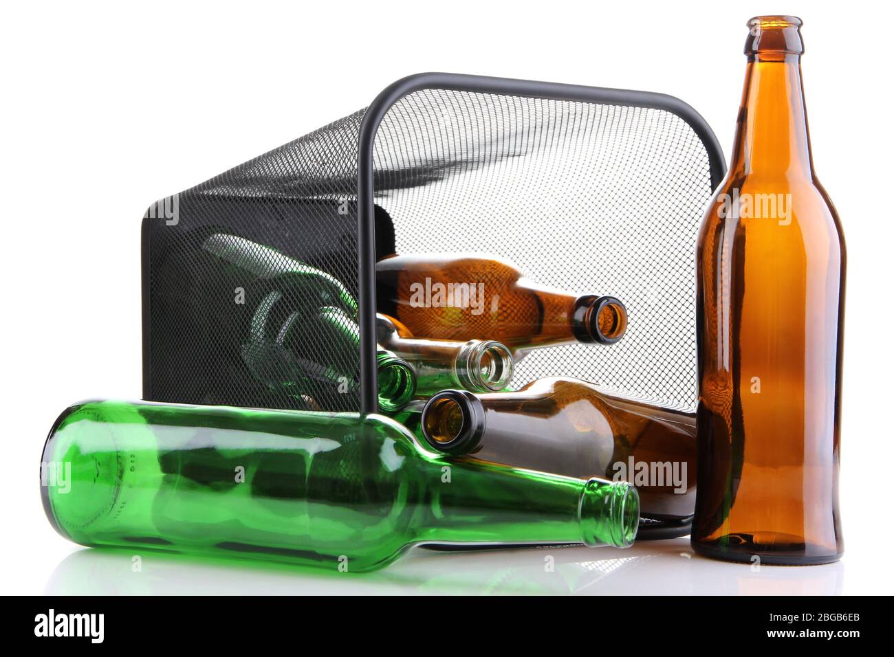 Glass bottles in recycling bin isolated on white Stock Photo - Alamy