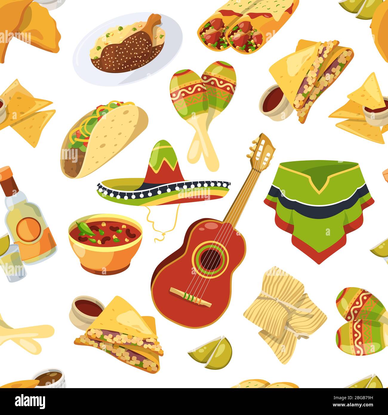 Mexican food vector seamless pattern on white background Stock Vector