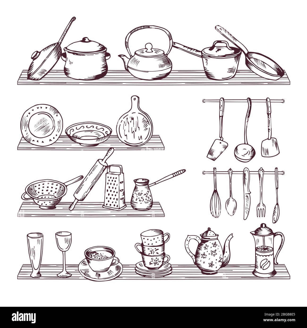 https://c8.alamy.com/comp/2BGB8E5/kitchen-wooden-shelves-with-different-tools-hand-drawn-vector-illustration-isolate-on-white-background-2BGB8E5.jpg