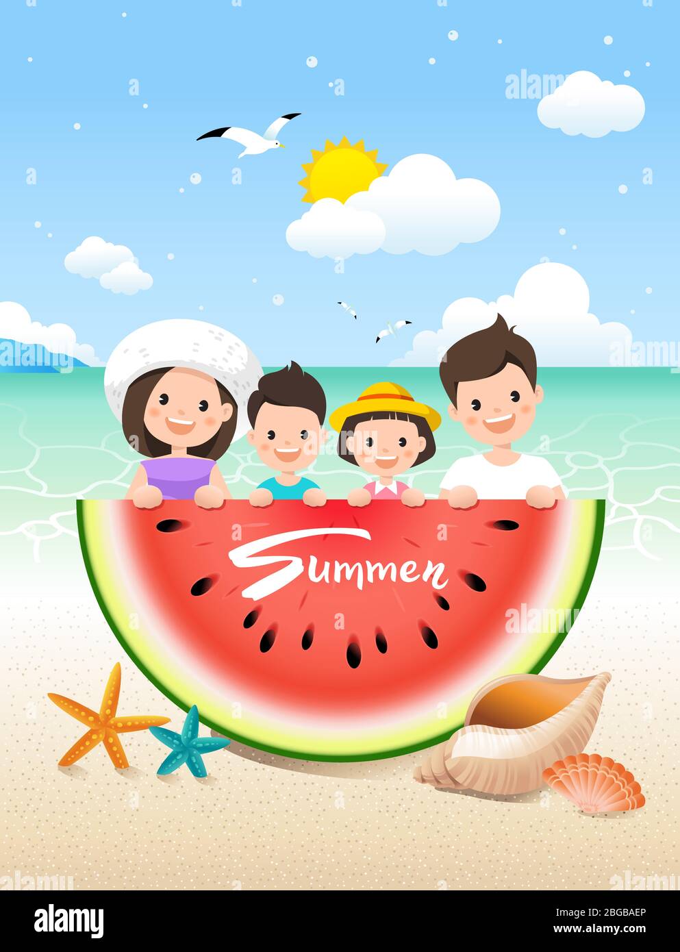 Family vacation at the beach Stock Vector Images - Alamy
