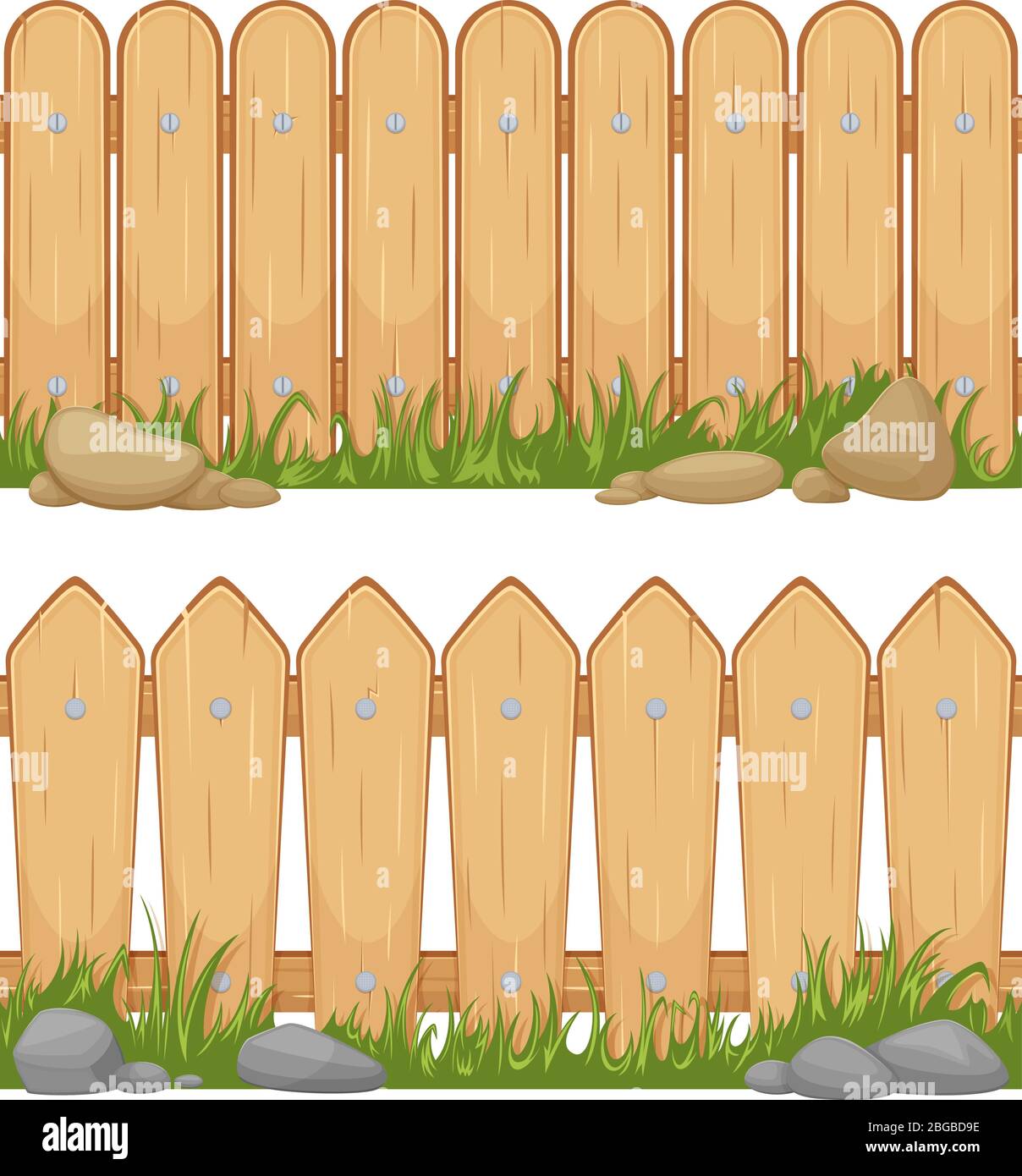 Seamless horizontal backgrounds with wooden fences. Vector cartoon illustrations Stock Vector