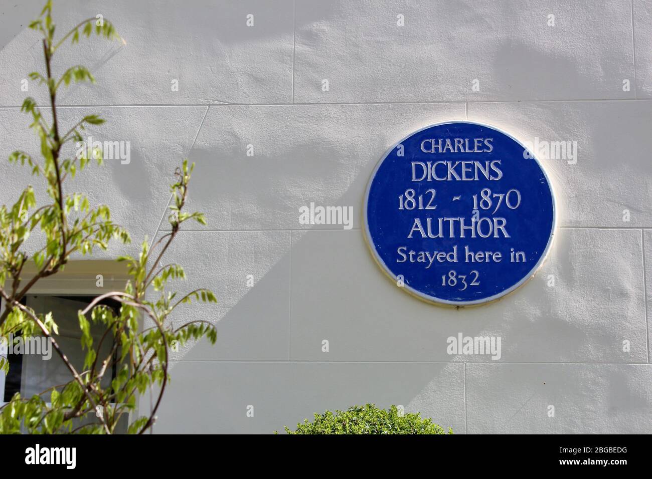 a blue plaque in north hill highgate london N6 states that famous british author charles dickens stayed there in 1832 UK Stock Photo