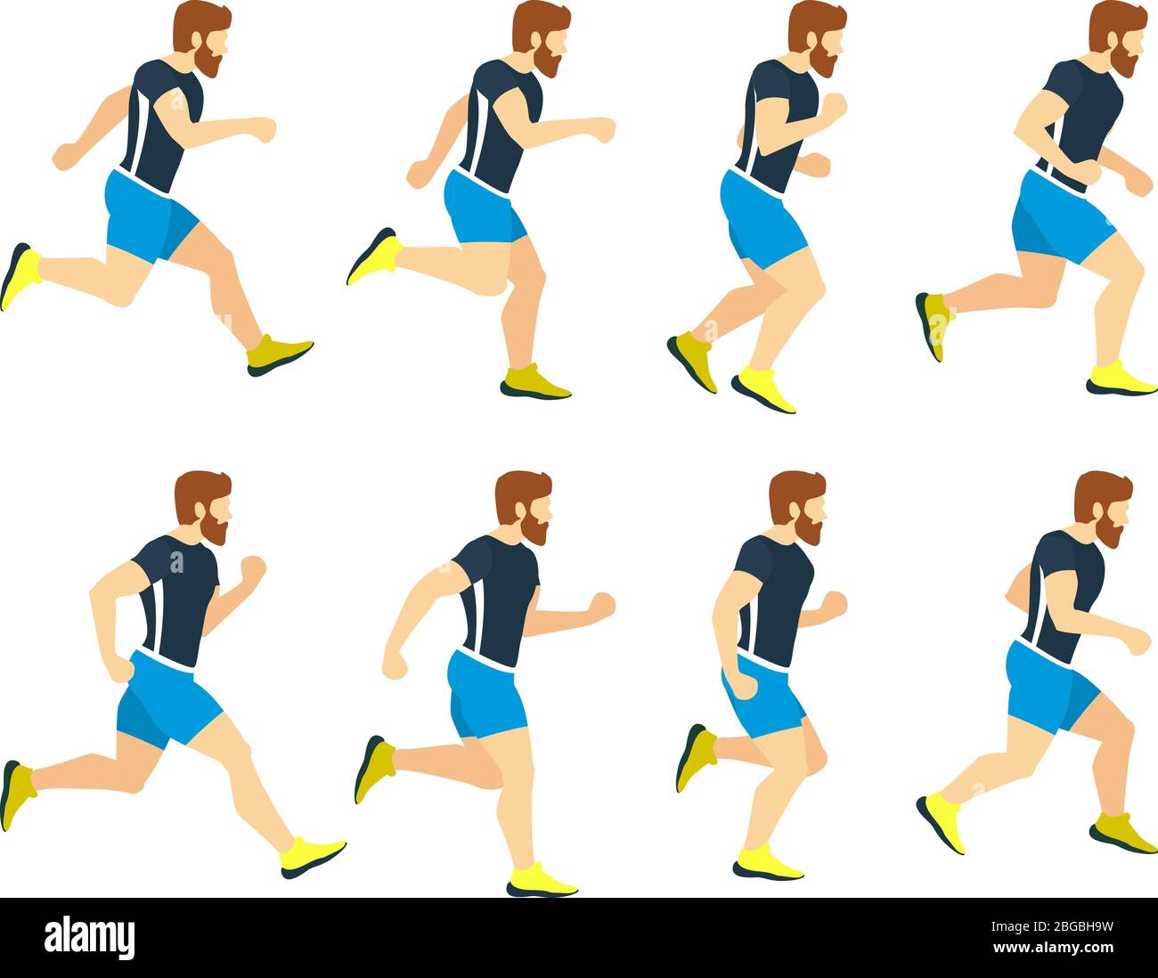 Running man young athlete in tracksuit. Animation frames. Vector sport illustrations isolate on white Stock Vector