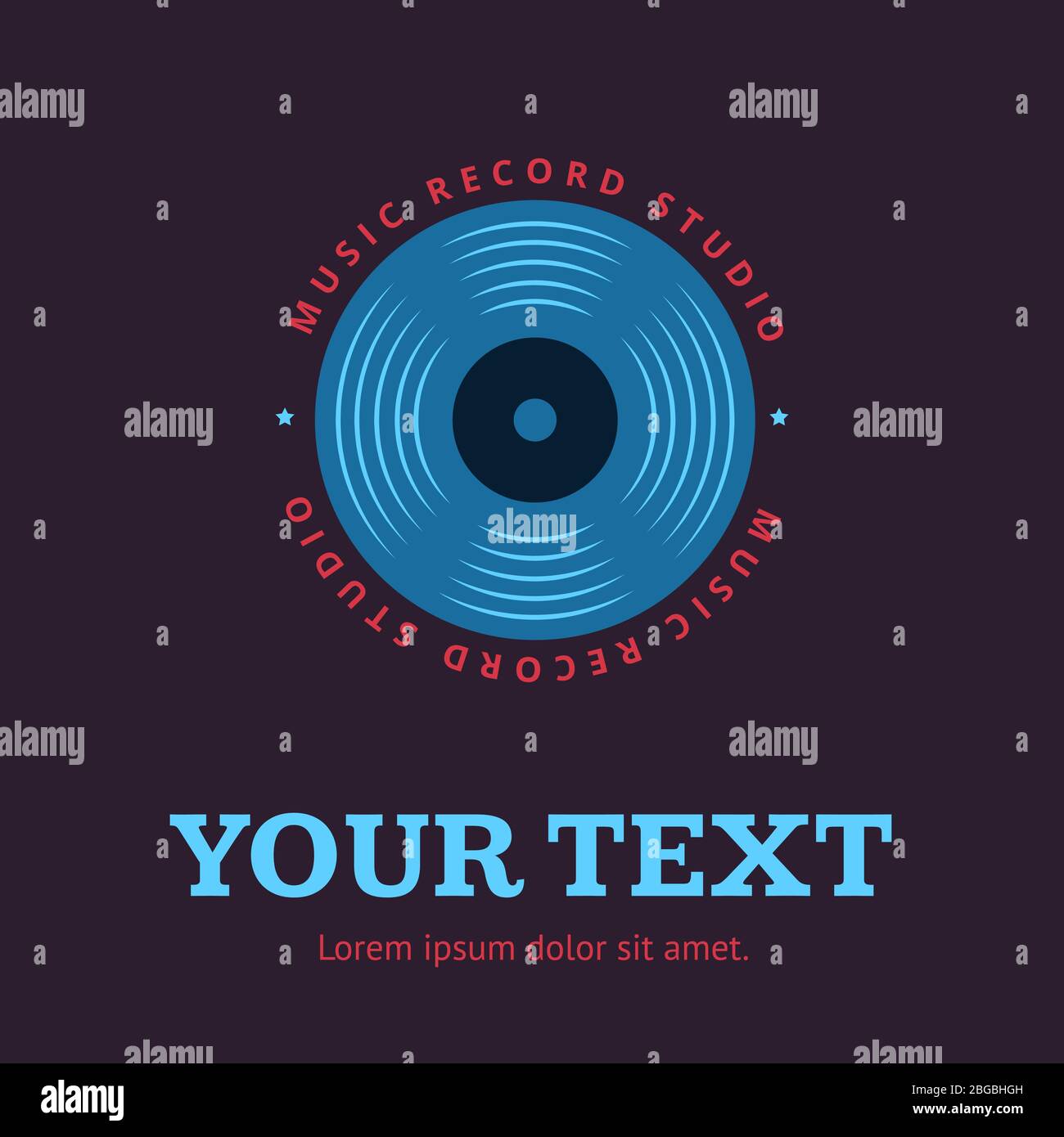 Sound record studio, vinyl music shop, club vector logo, badge, emblem