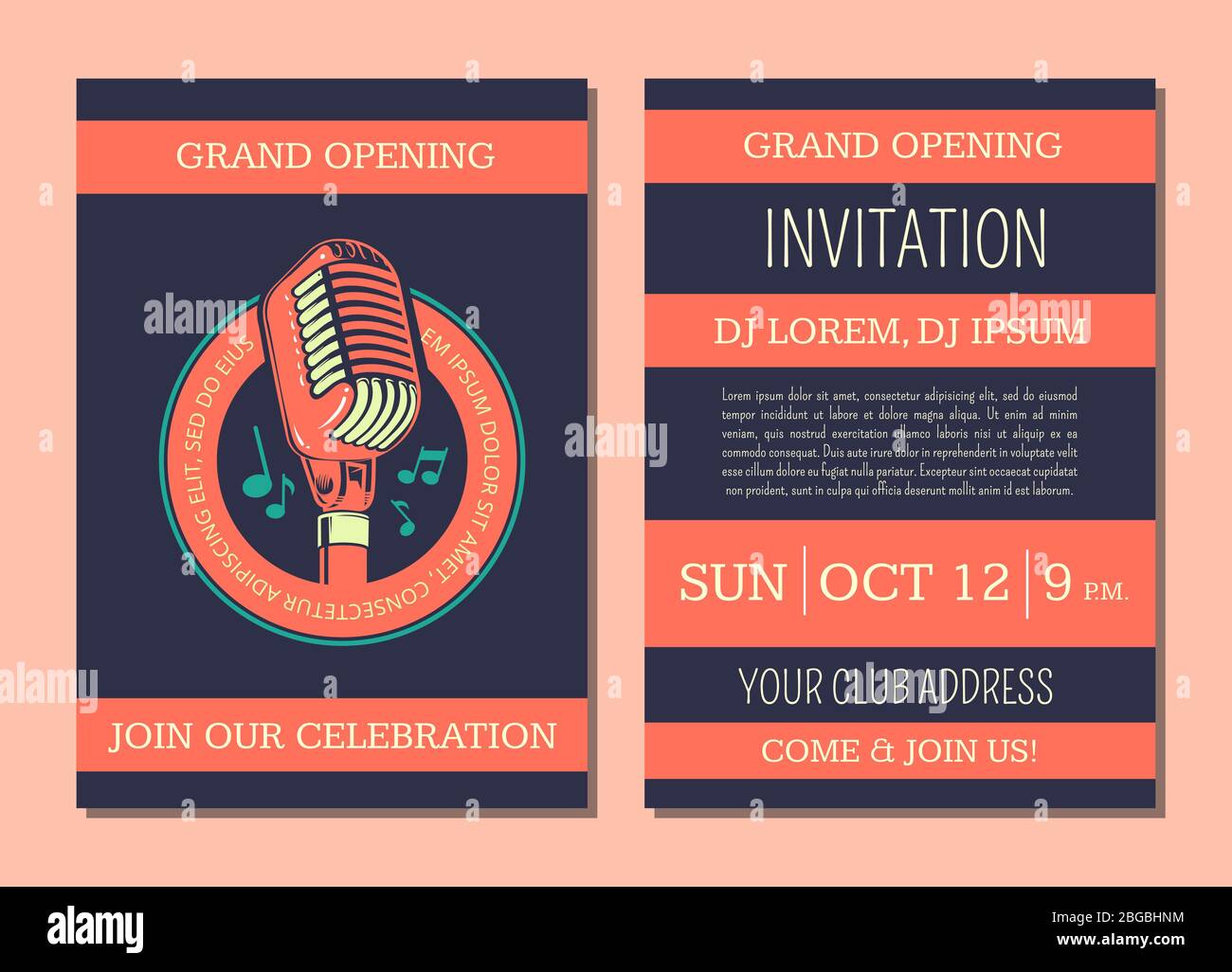 Vector invitation card template for karaoke music club Stock Vector