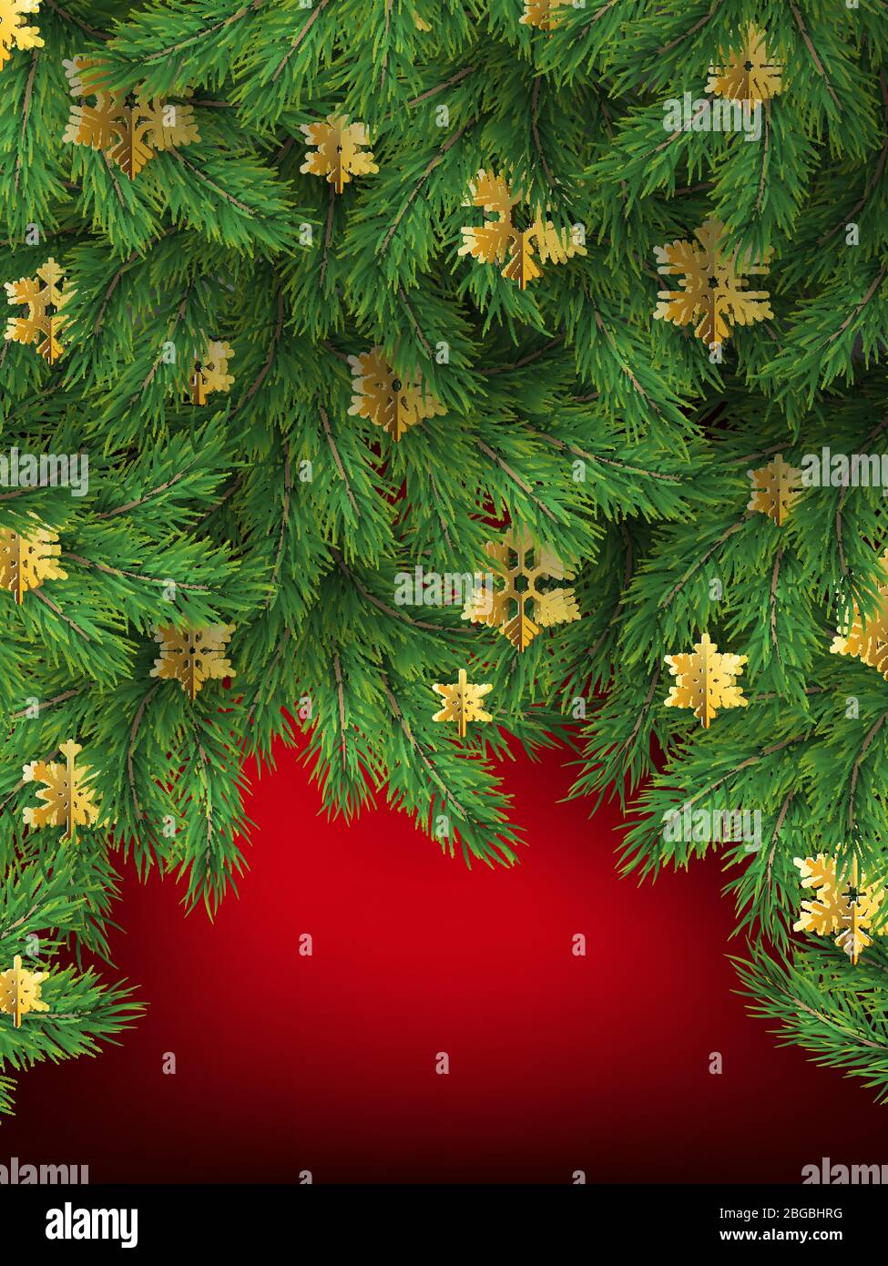 Christmas tree branches on red background. EPS 10 Stock Vector