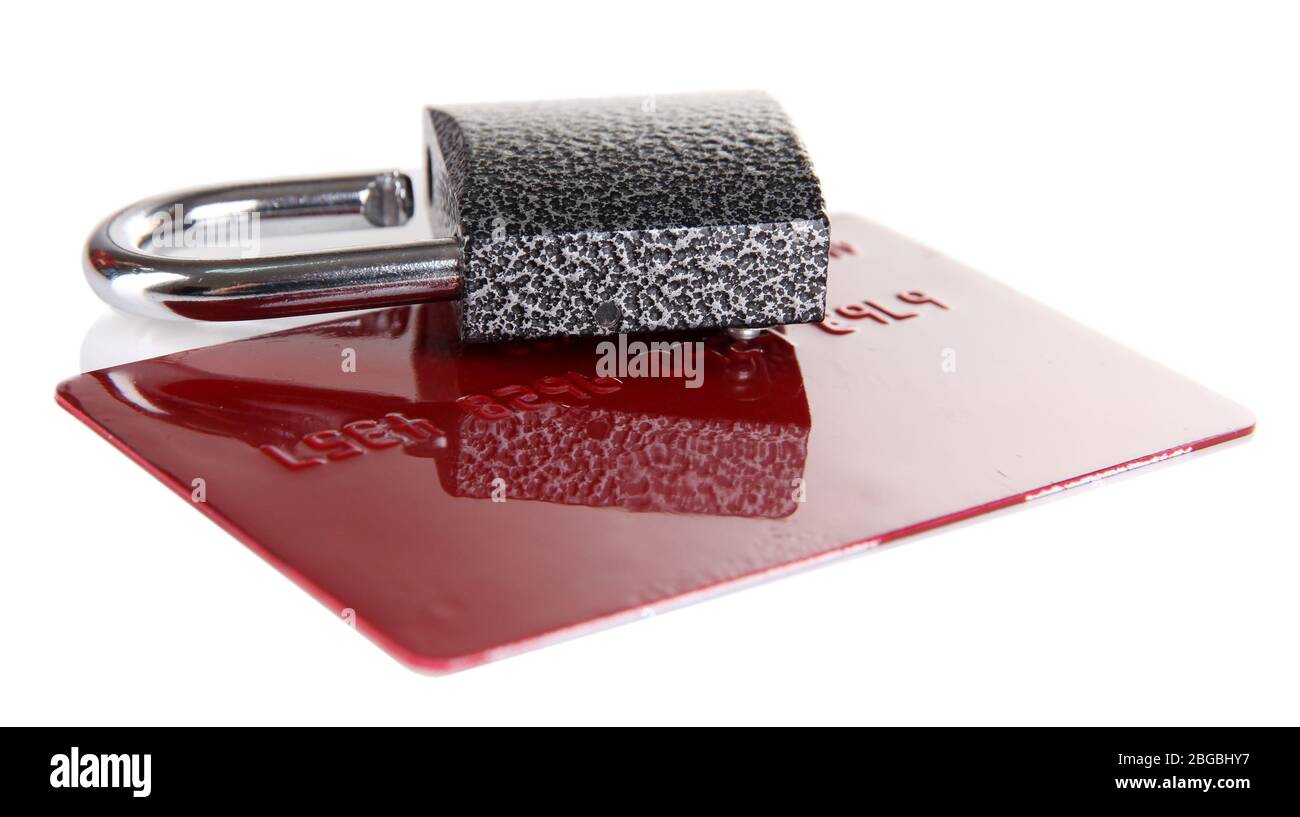 Credit card and lock isolated on white Stock Photo Alamy