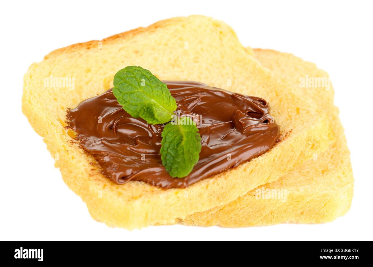 Bread with sweet chocolate hazelnut spread isolated on white Stock
