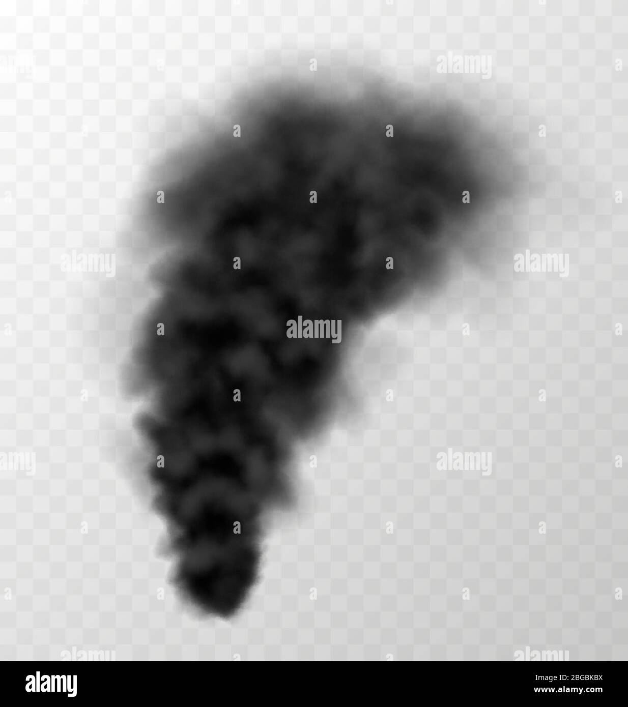 Black smoke isolated on transparent background. Thick dark cloud, huge