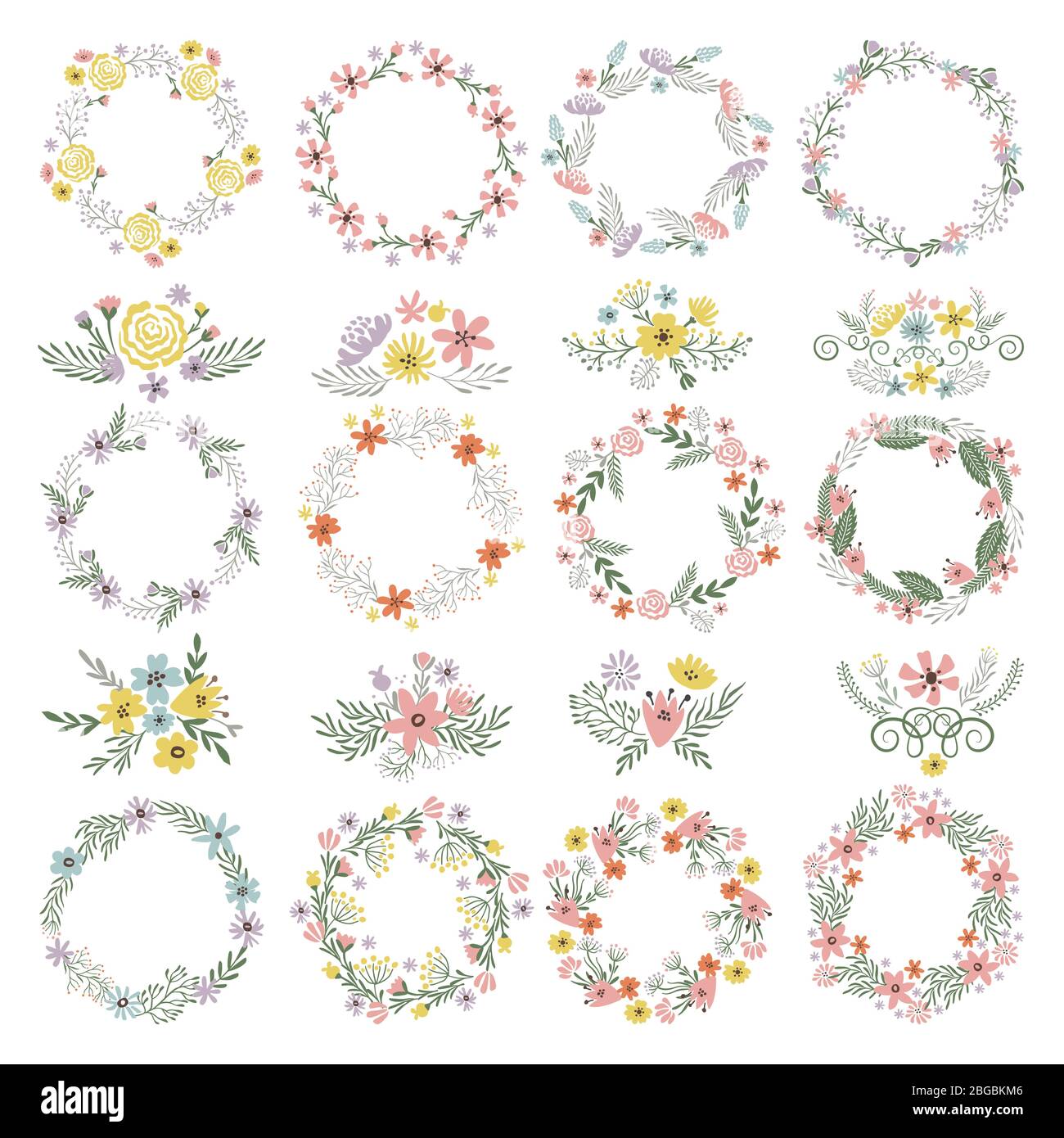 Different circle shapes with floral elements. Wedding frames vector set Stock Vector