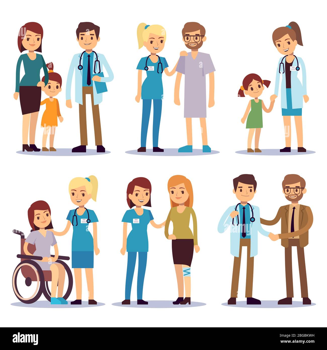 Medical staff with patients. Nurses and doctors with sick person vector  cartoon characters set. Illustration of medical doctor and patient cartoon,  nurse and people Stock Vector Image & Art - Alamy