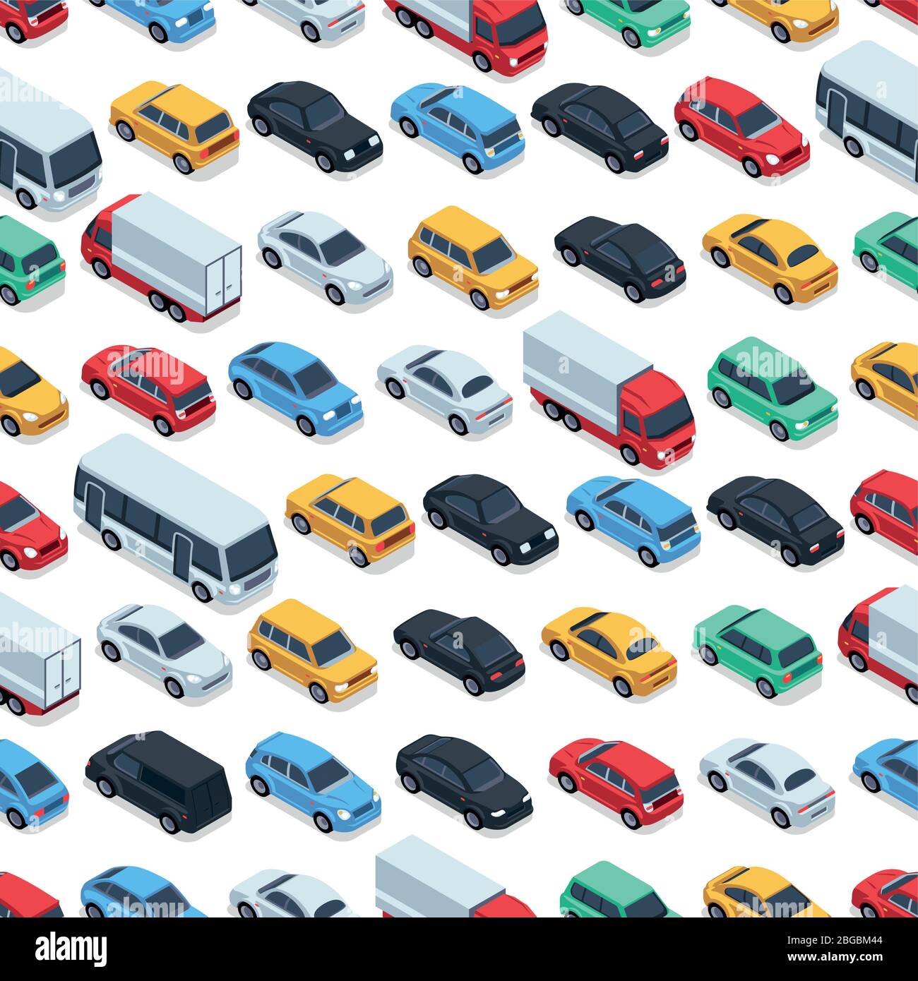 Urban cars seamless texture. Vector background. Isometric cars