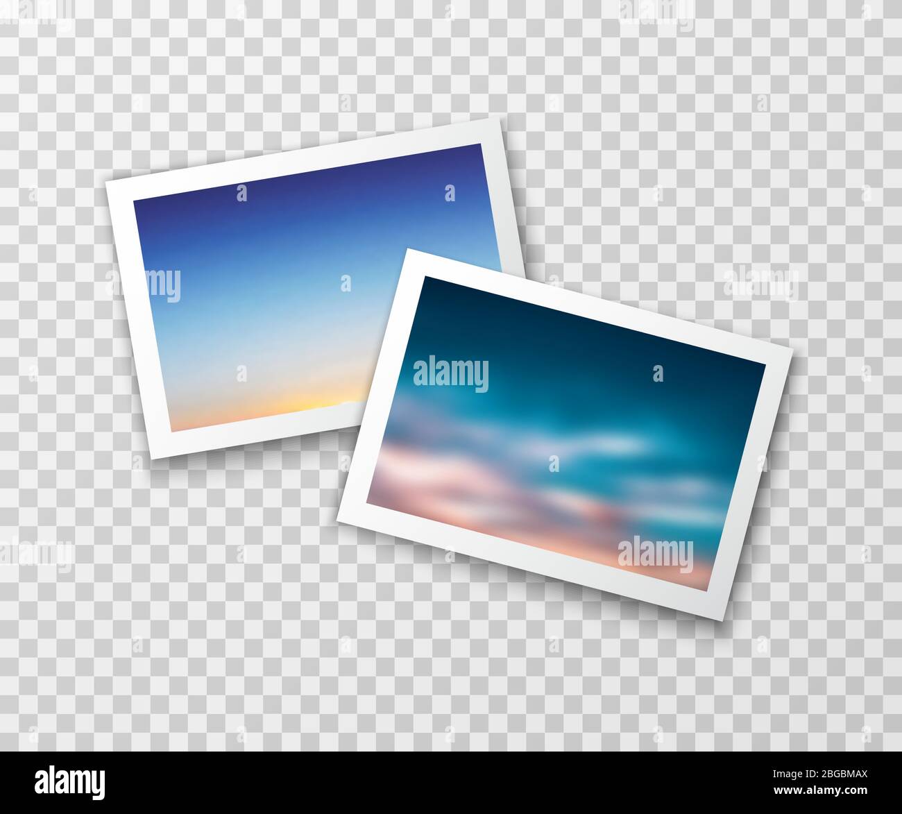 Photo frames with blurred landscapes. Vector photography template. Nostalgia background. Photo picture frame card, landscape memory image illustration Stock Vector