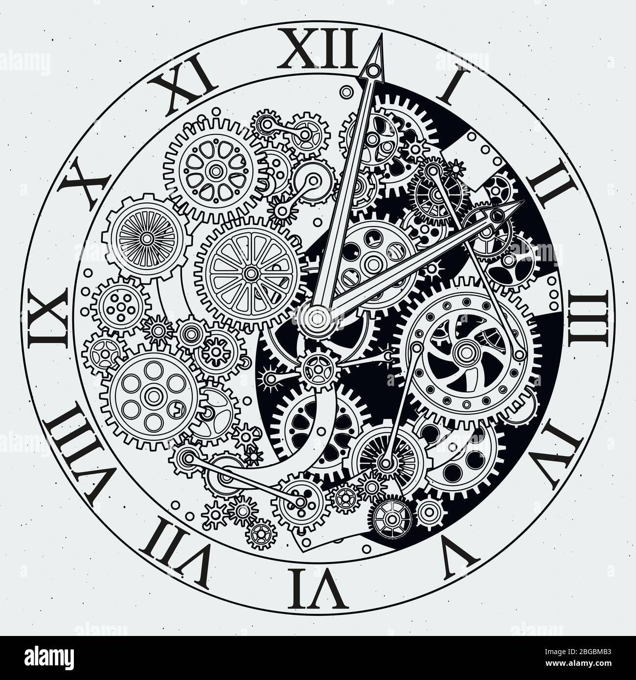 Watch parts. Clock mechanism with cogwheels. Vector illustrations Stock Vector