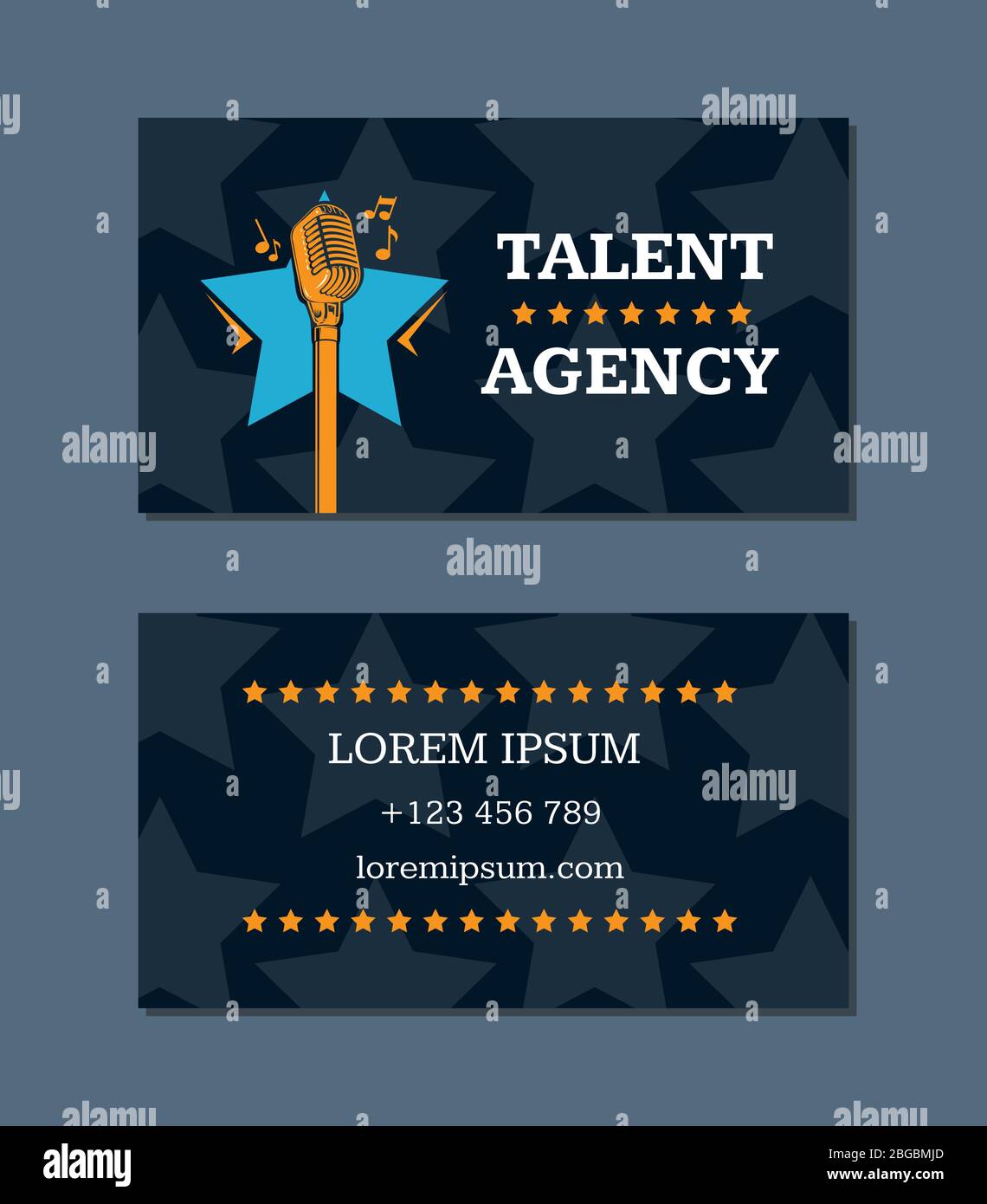 Talent Card Layout Vector talent agency business card template with retro microphone and ...