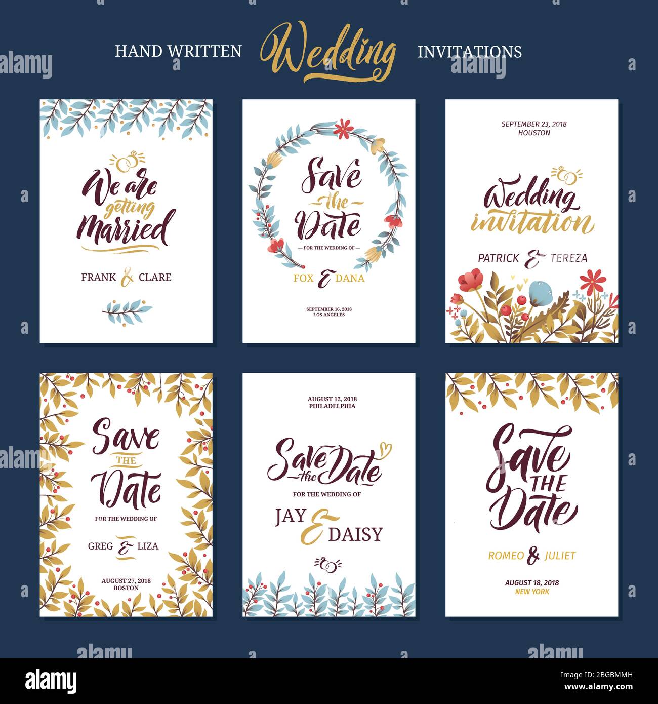 Invitation cards for wedding with calligraphy words. Save the date ...