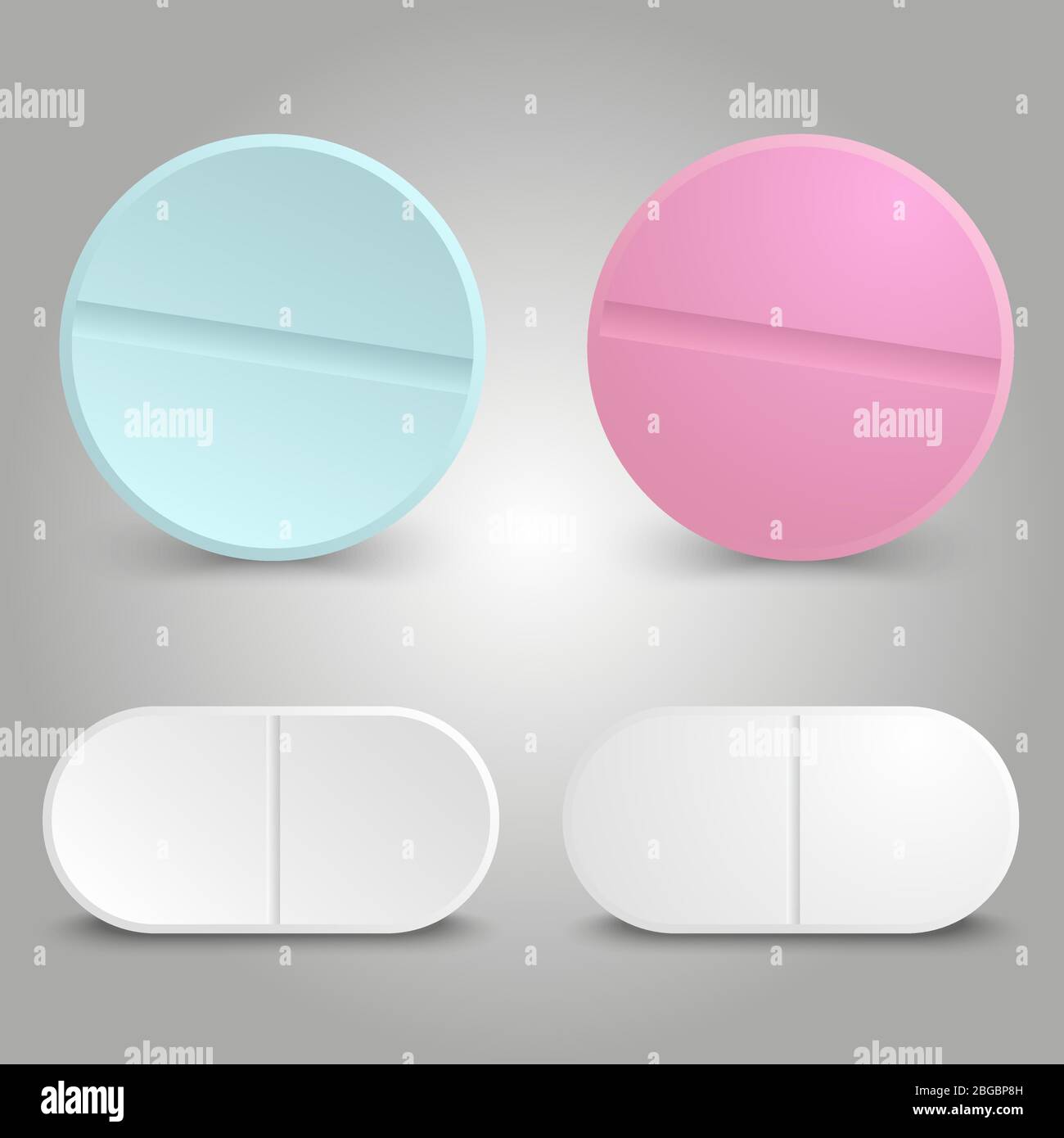Realistic drug design - medicinal color pills of set. Vector illustration Stock Vector