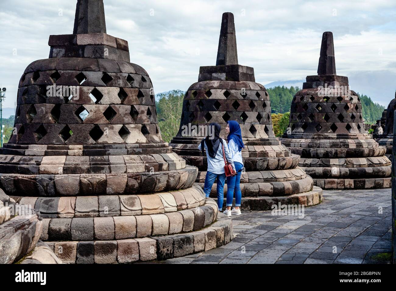 Indonesian Domestic Visitors At Borobudur Temple, Yogyakarta, Central Java, Indonesia Stock Photo