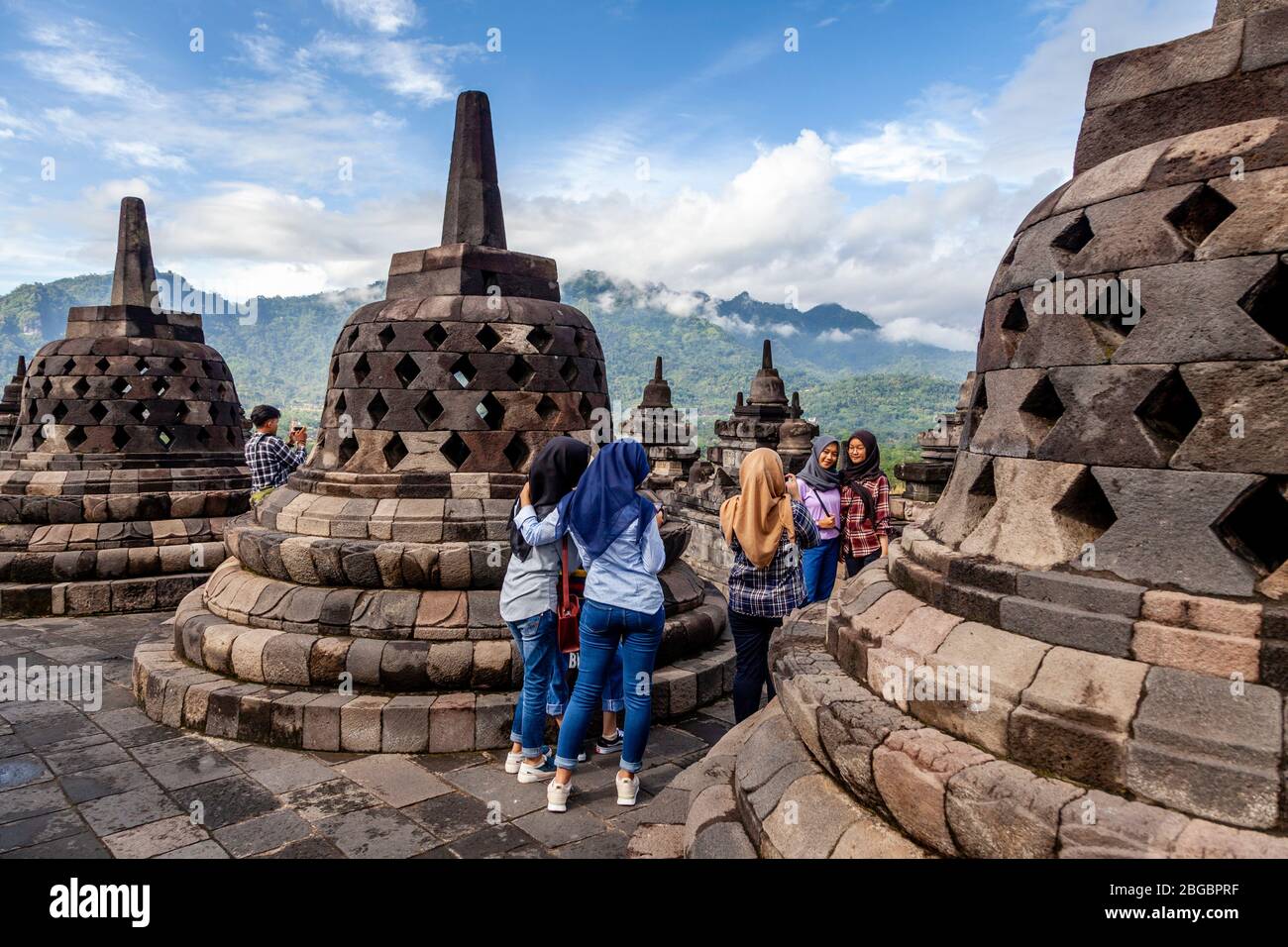 Indonesian Domestic Visitors At Borobudur Temple, Yogyakarta, Central Java, Indonesia Stock Photo