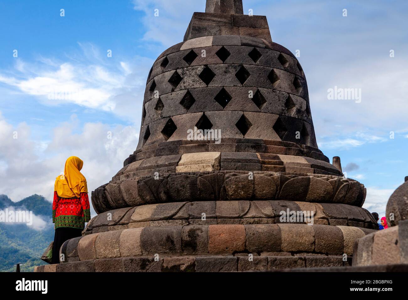 A Large Stupa At Borobudur Temple, Yogyakarta, Central Java, Indonesia Stock Photo