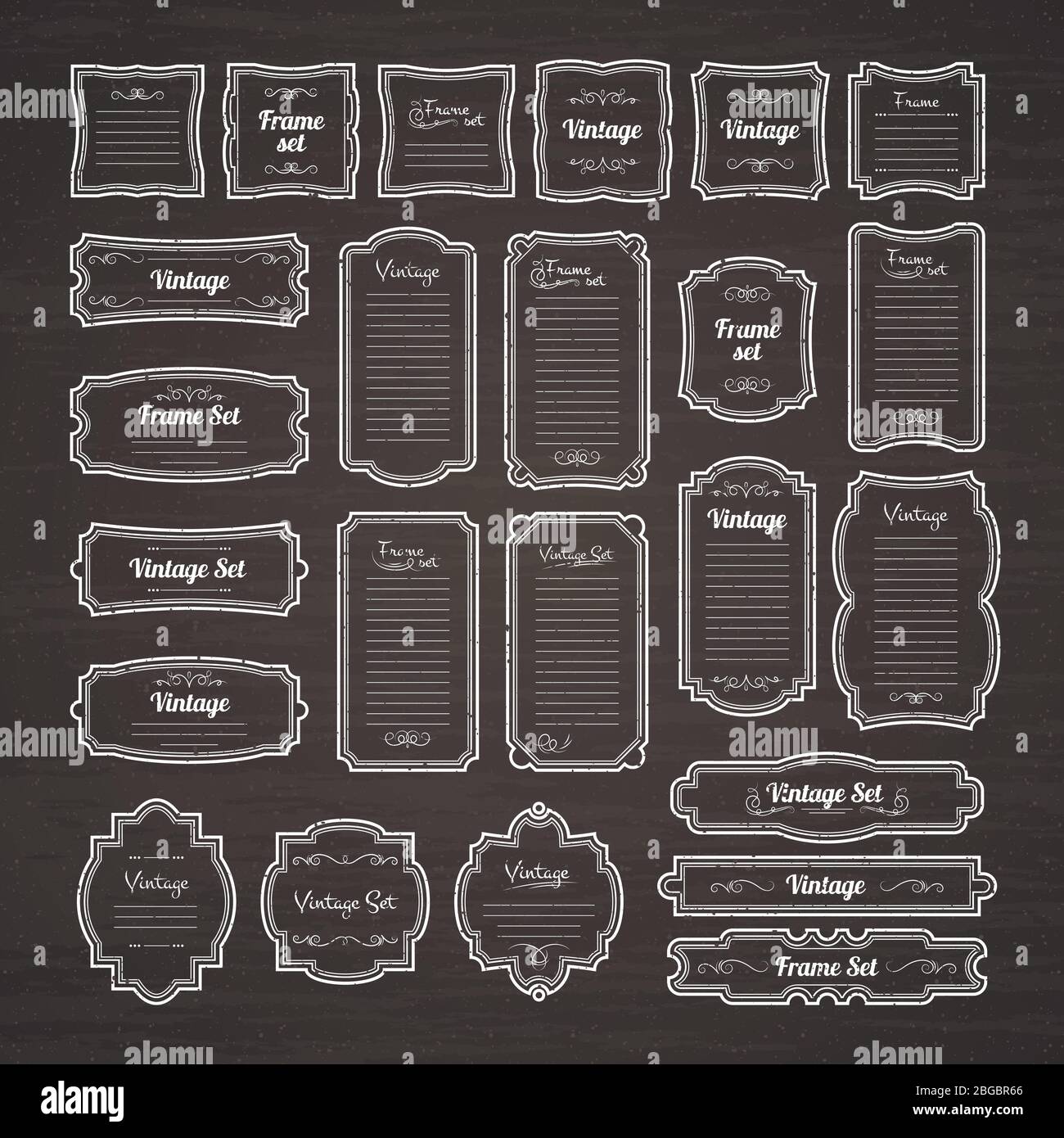 Vintage beautiful borders isolate on black chalkboard. Vector illustration Stock Vector