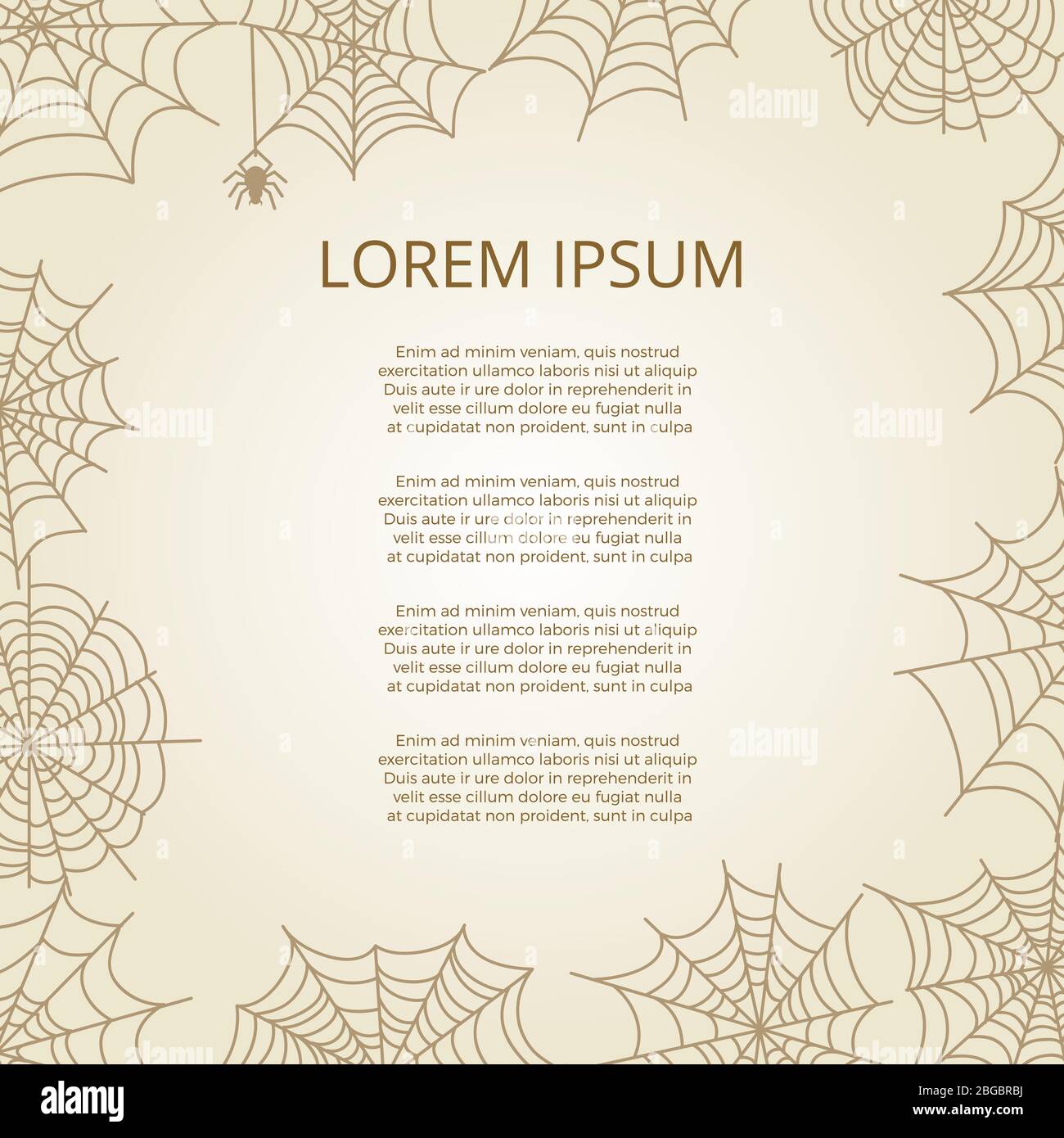 Vintage banner poster with spider and cobweb frame. Vector illustration Stock Vector