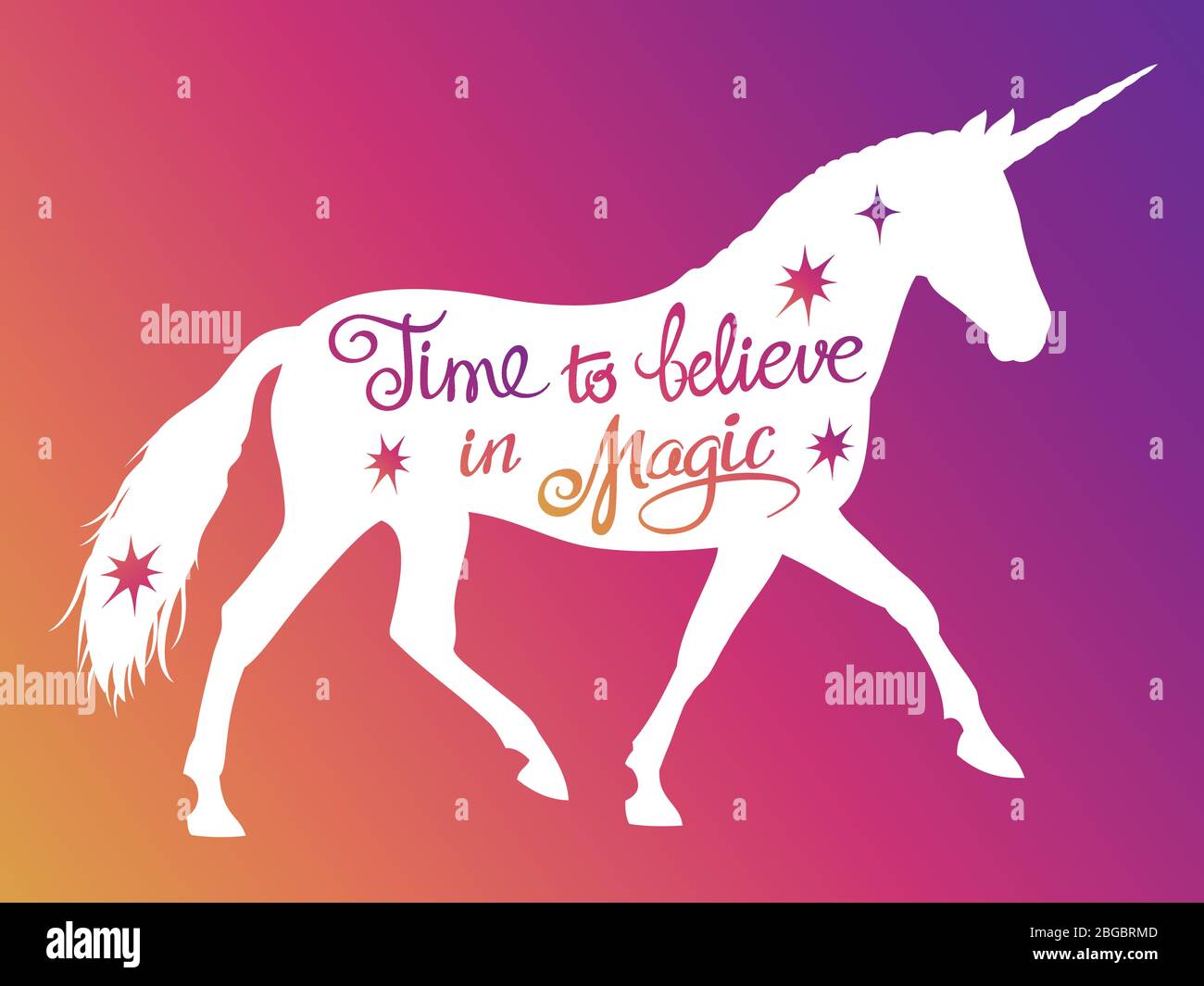 Mythical rebellious unicorn silhouette with positive phrase lettering magic. Vector illustration Stock Vector