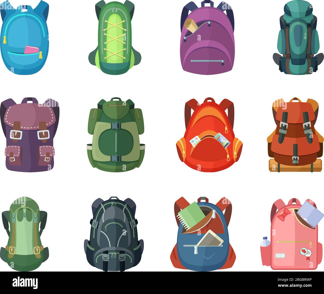 Backpacks for school and hiking. Vector illustration in flat style