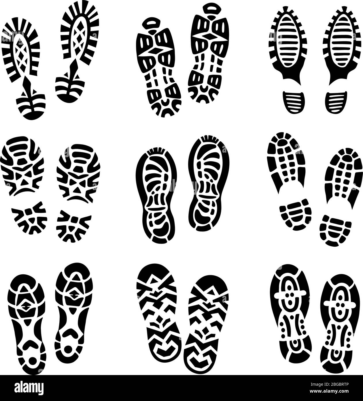 Different types of footprint. Monochrome vector illustrations Stock Vector