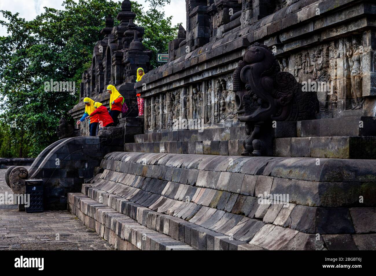 Visitors At Borobudur Temple, Yogyakarta, Central Java, Indonesia Stock Photo