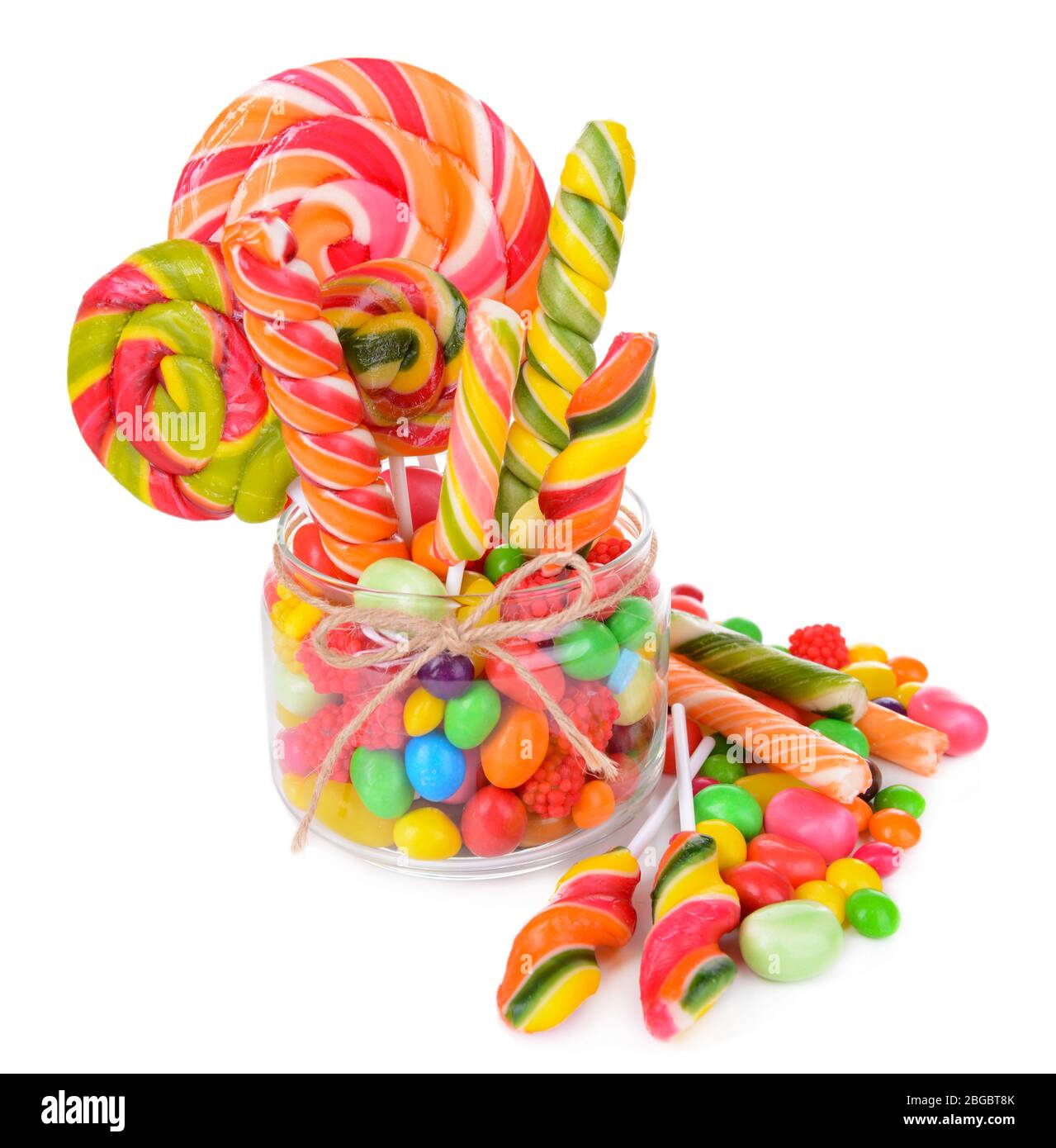 Different colorful fruit candy in jar isolated on white Stock Photo - Alamy