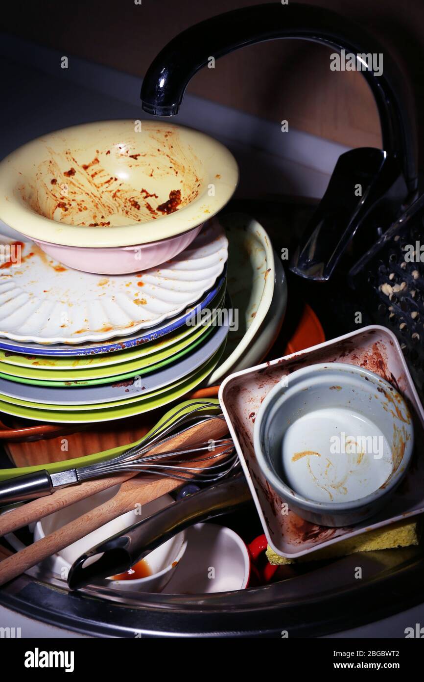 Kitchen utensils need wash close up Stock Photo Alamy