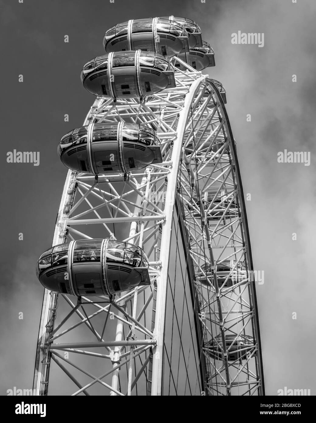 London Eye in black and white on a cloudy day Stock Photo