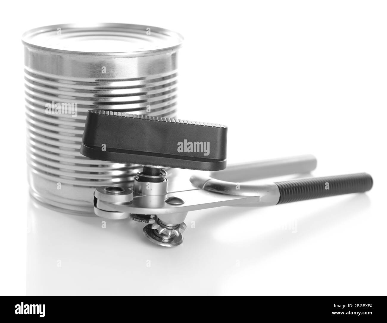 Can piercer with canned isolated on white Stock Photo
