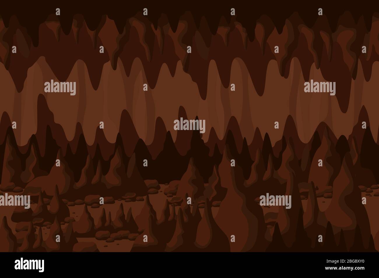 Mystery colorful cave tunnel landscape background underground cavern with stone Stock Vector