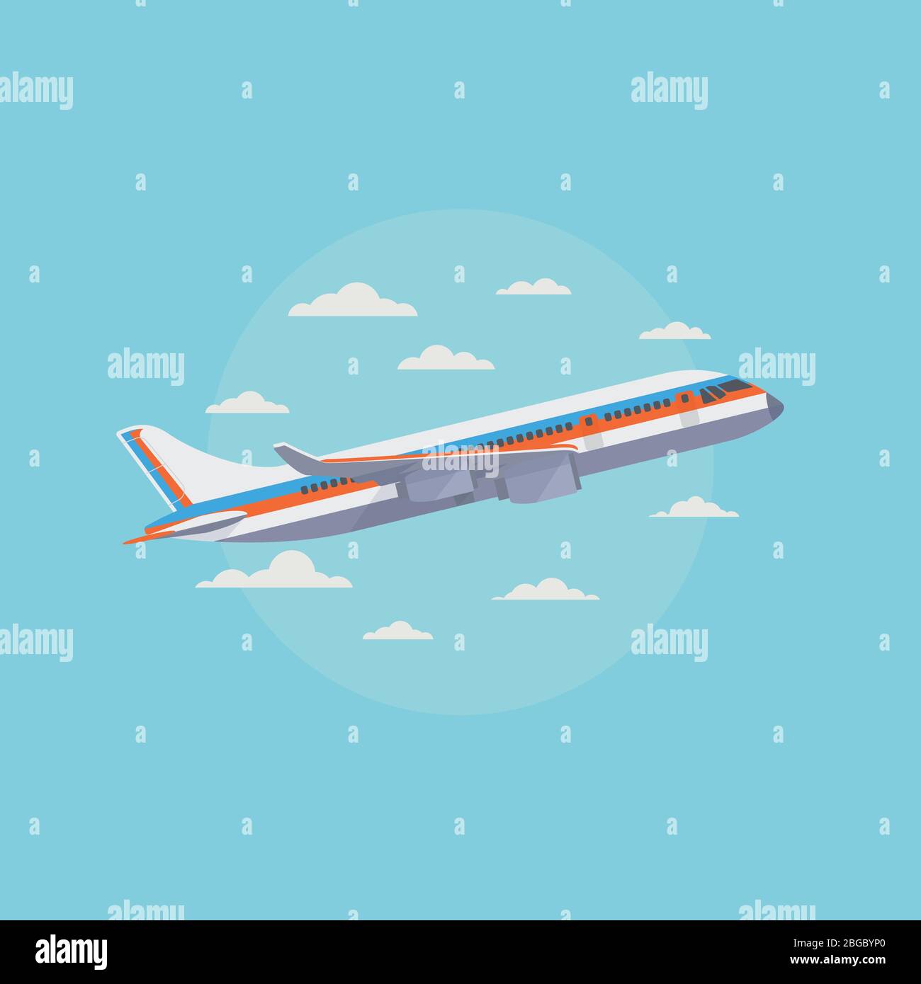 Airplane in blue sky with white clouds. Traveling and air freight ...