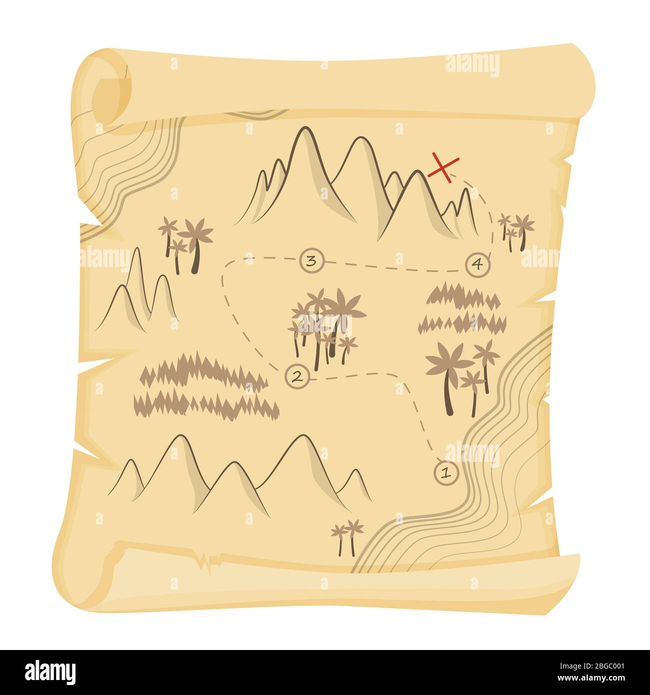 Cartoon vintage treasure map on papyrus vector graphic illustration Stock  Vector Image & Art - Alamy