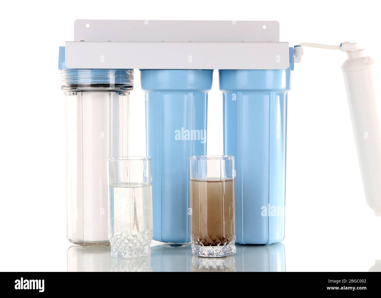 Filter system for water treatment with glasses of clean and dirty water