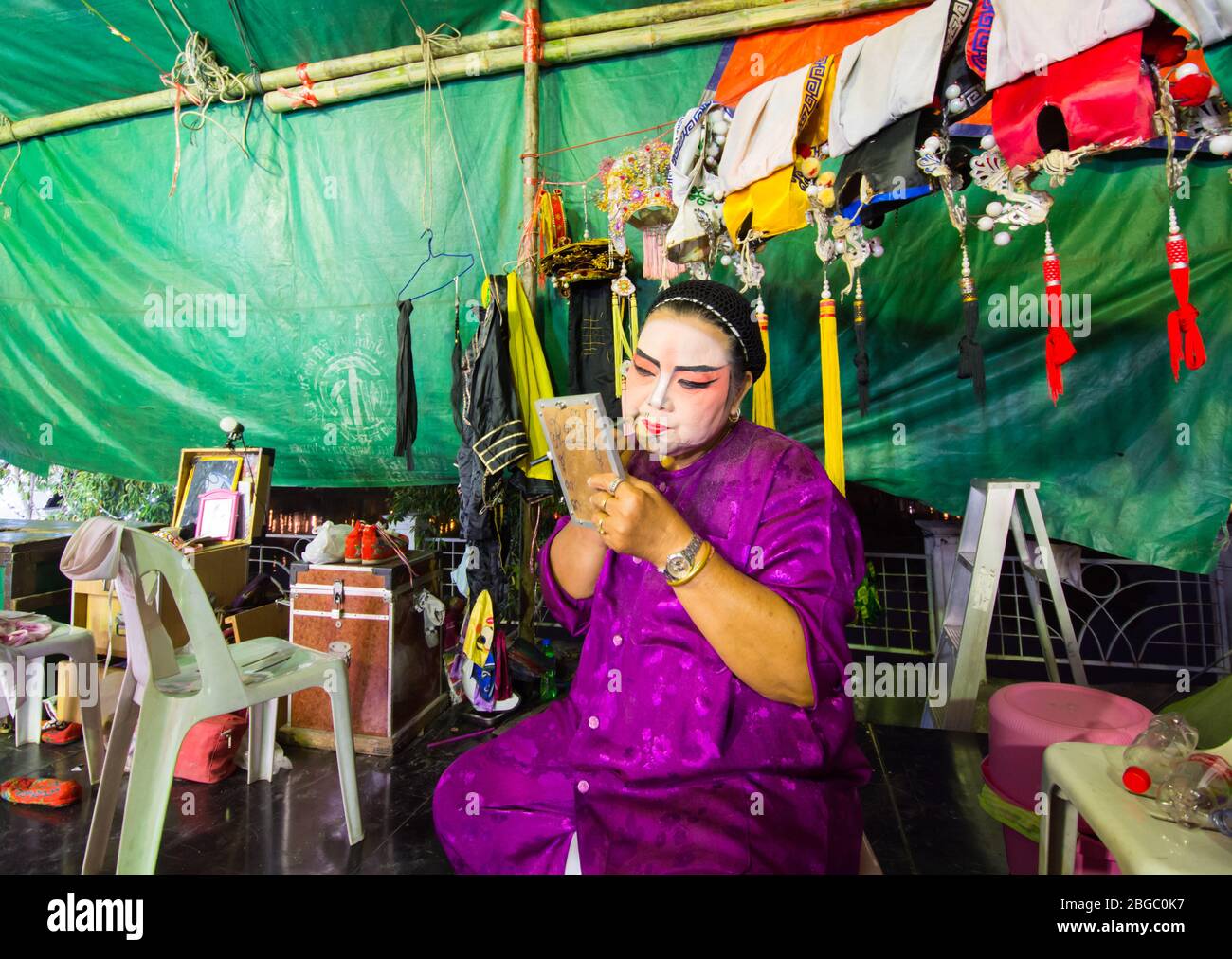Asia / Thailand - August 28th 2019 : Chinese Opera Actress. Performers make up at backstage. Stock Photo