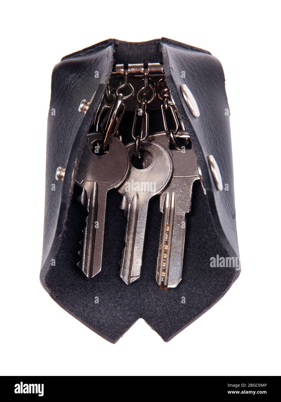 Black leather key case isolated on white Stock Photo