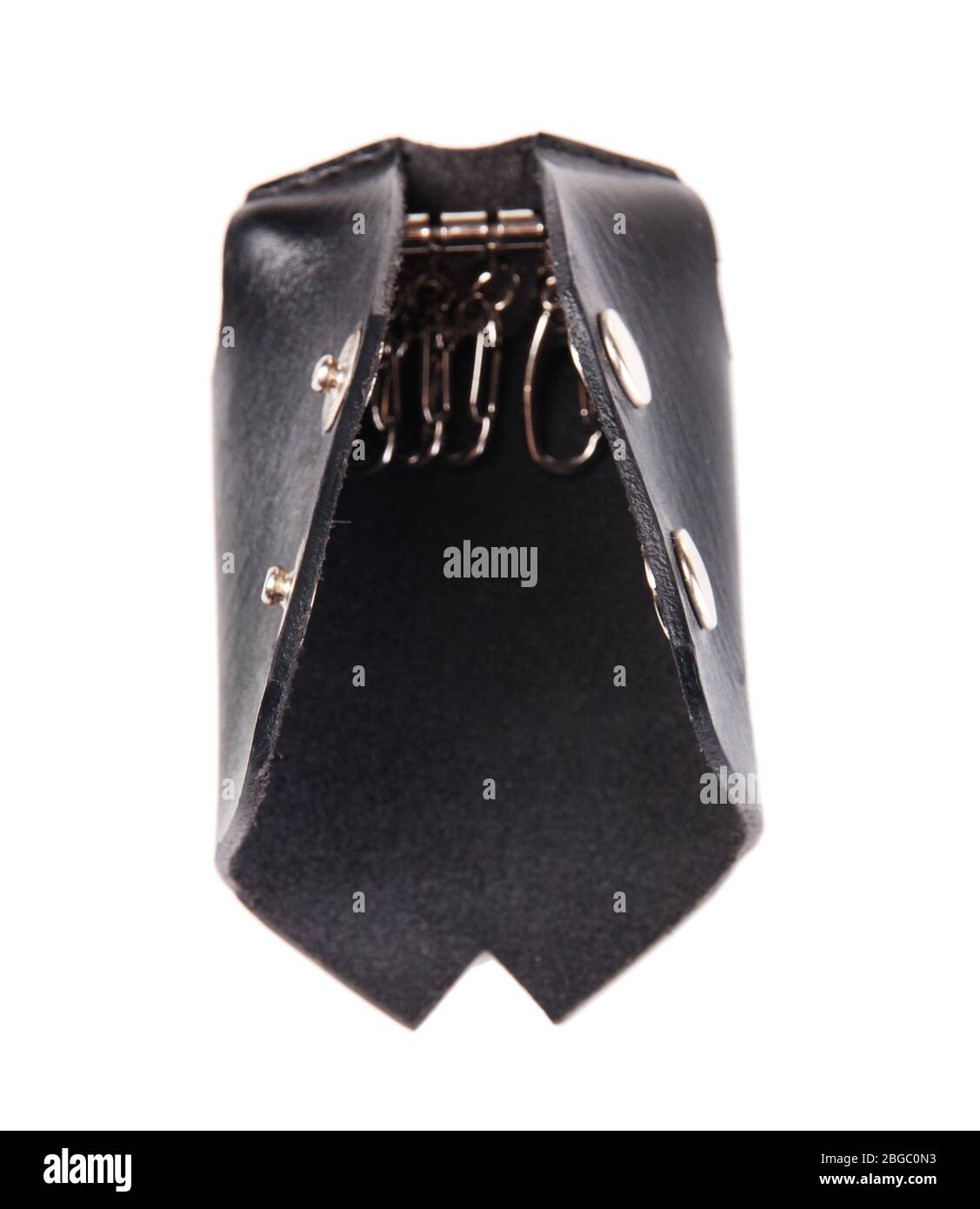 Black leather key case isolated on white Stock Photo