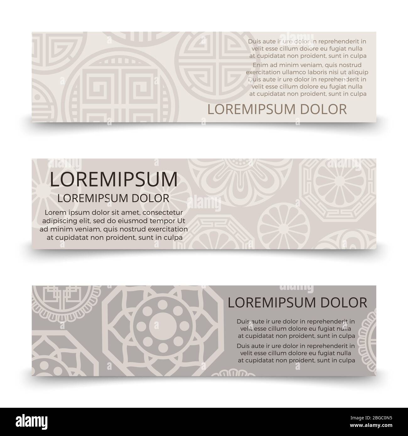 Oriental ornaments banners design - asian japanese chinese korean banner set. Collection of oriental posters. Vector illustration Stock Vector