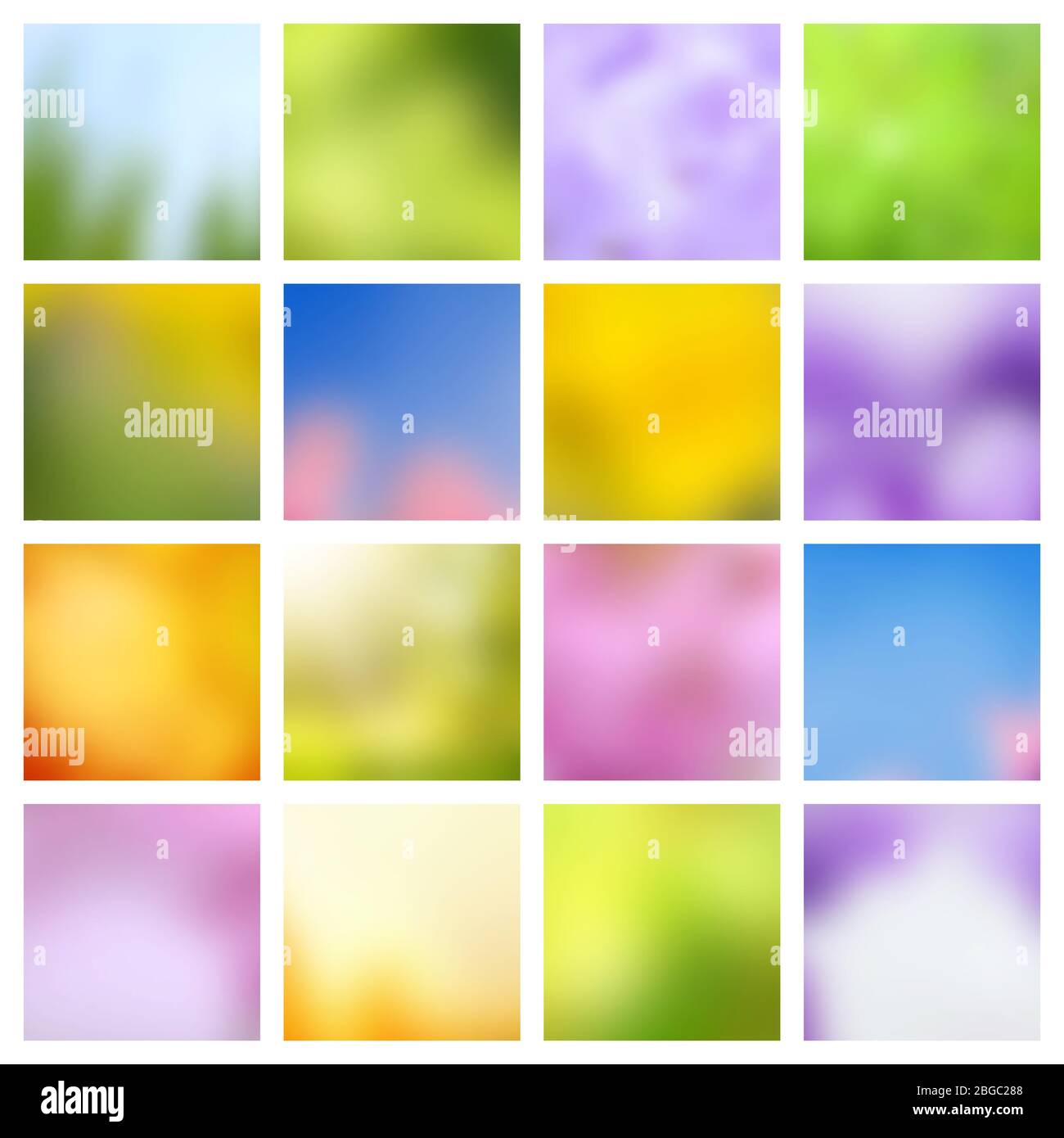 Abstract nature spring and summer green and blue blurred vector backgrounds. Summer and spring wallpaper nature collection illustration Stock Vector