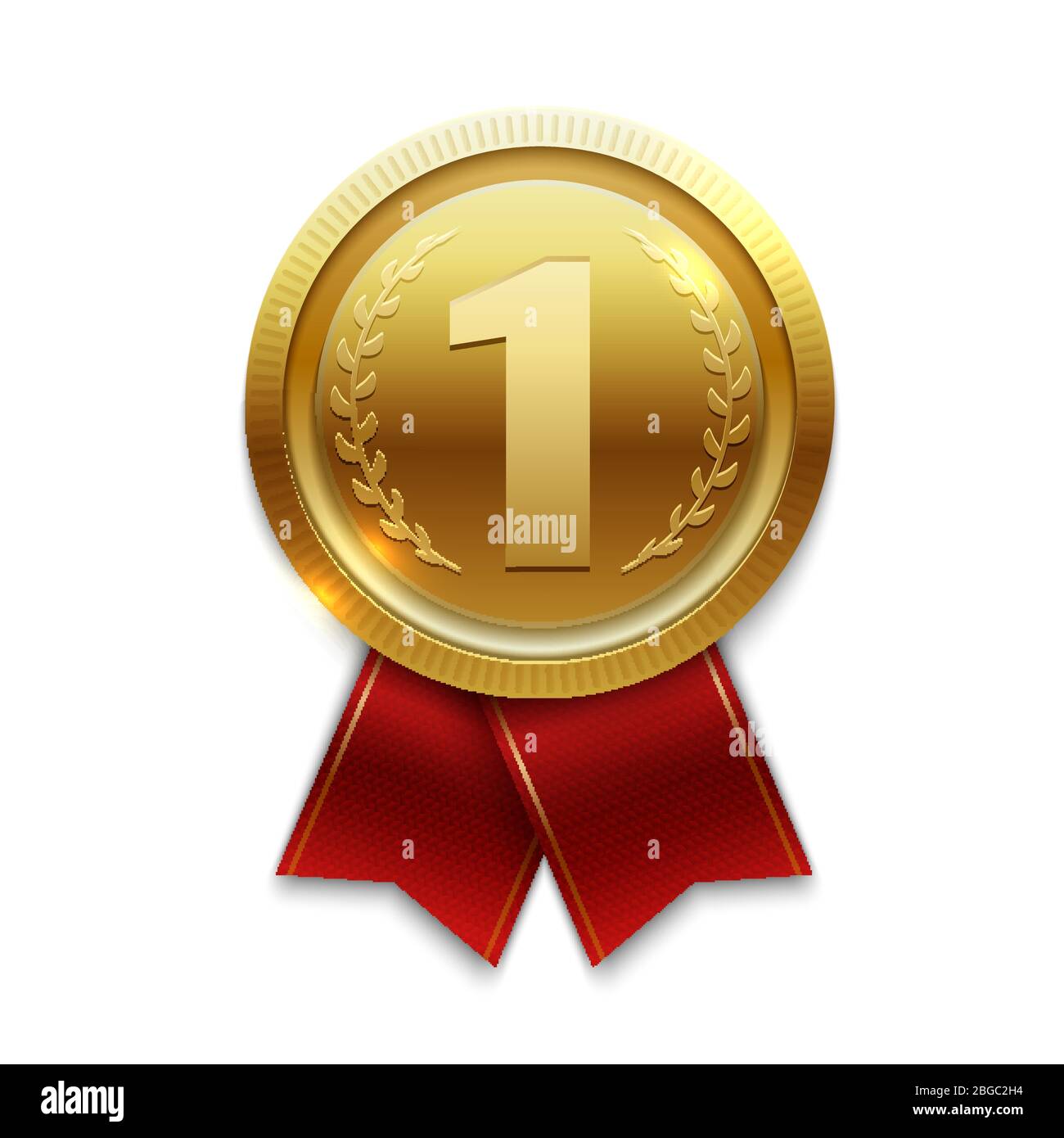 Winner gold medal with red ribbons. Vector illustration Stock Vector