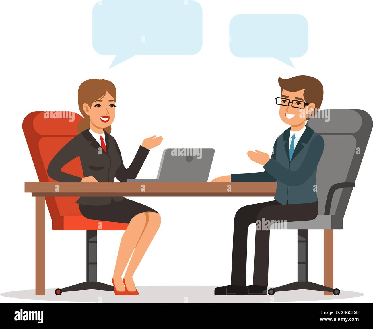 Business conversation. Man and woman at the table. Vector concept picture  in cartoon style Stock Vector Image & Art - Alamy