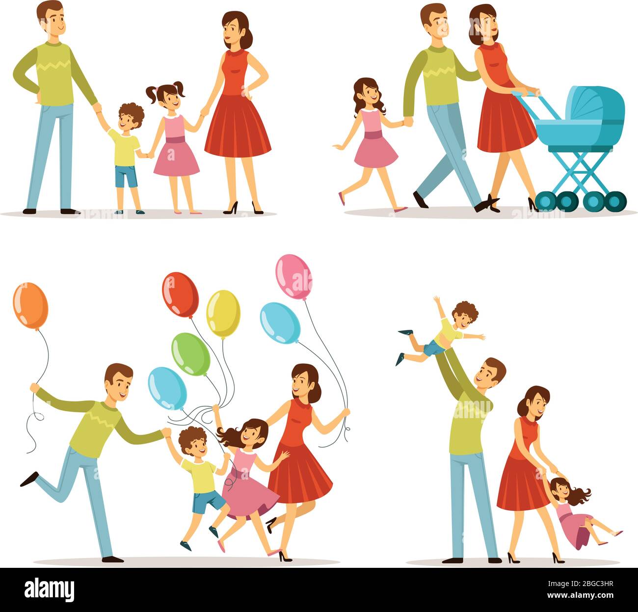 Big family. Father, pregnant mother, little baby. Vector character set. Happy peoples Stock Vector