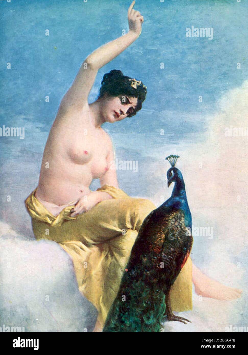JUNO Roman goddess with her sacred Peacock Stock Photo