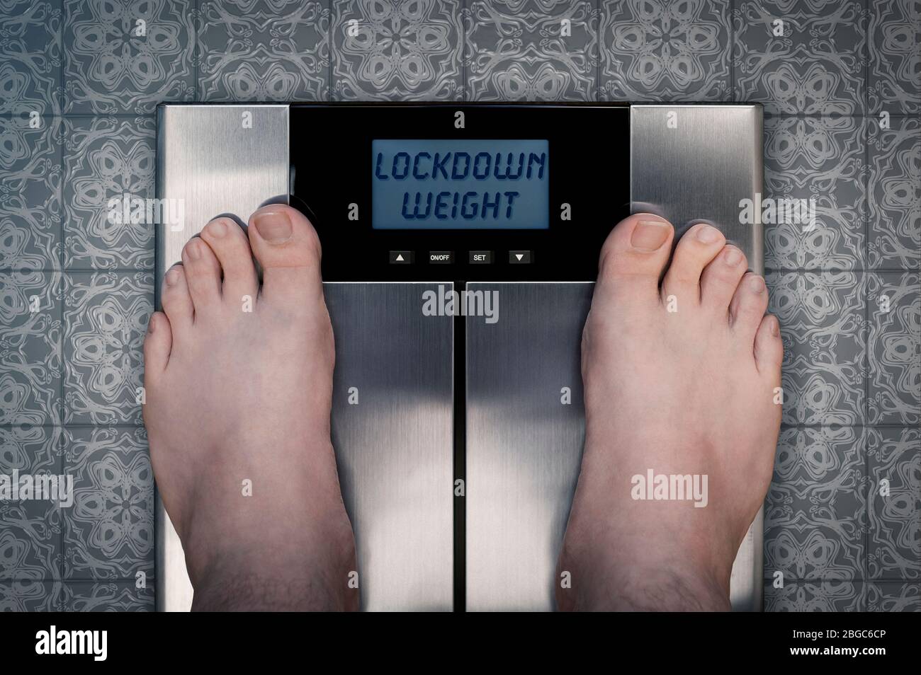 Weight Gain - Coronavirus Covid-19 Lockdown Diet Obesity concept Stock Photo